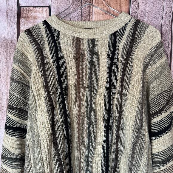Vintage 3D Knit Protege Sweater 1980s Crew Neck Pullover XXL Grandpa Browns - Picture 3 of 7